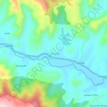 Chandoli topographic map, elevation, terrain