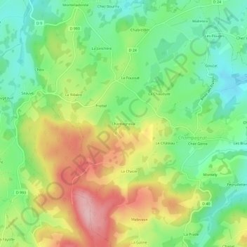 Chantagrioux topographic map, elevation, terrain