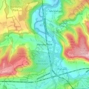 Westhumble topographic map, elevation, terrain