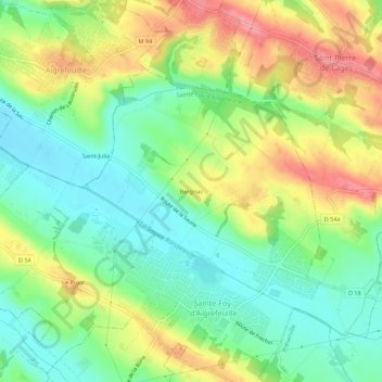 Bergnac topographic map, elevation, terrain