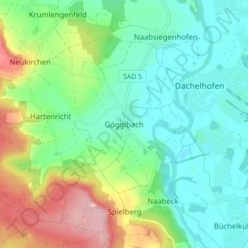 Gögglbach topographic map, elevation, terrain