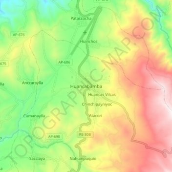 Huancabamba topographic map, elevation, terrain