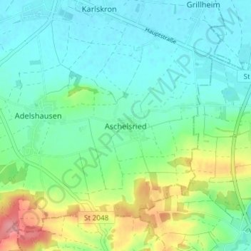 Aschelsried topographic map, elevation, terrain