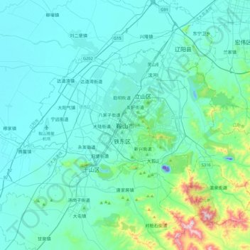 Anshan topographic map, elevation, terrain