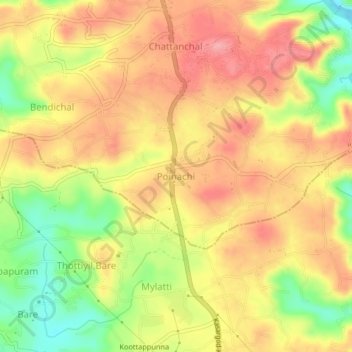 Poinachi topographic map, elevation, terrain