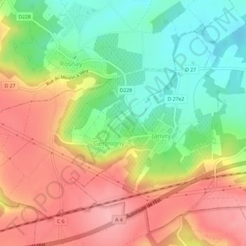 Bruit topographic map, elevation, terrain