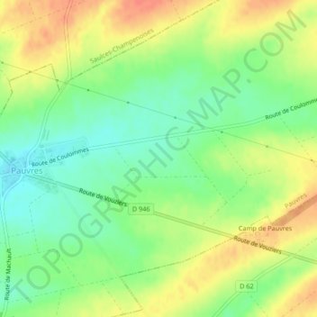 Routy topographic map, elevation, terrain