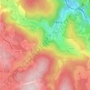 Triberger Wasserfälle topographic map, elevation, terrain