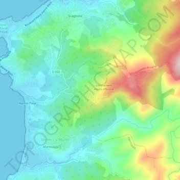 Alzone topographic map, elevation, terrain