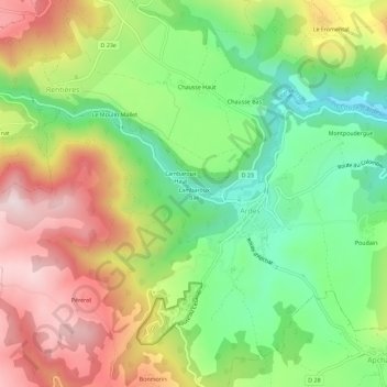 Lambaroux Bas topographic map, elevation, terrain