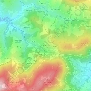 La Guillotière topographic map, elevation, terrain