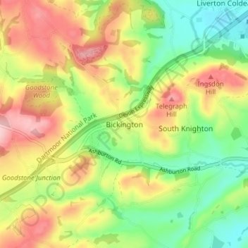 Bickington topographic map, elevation, terrain