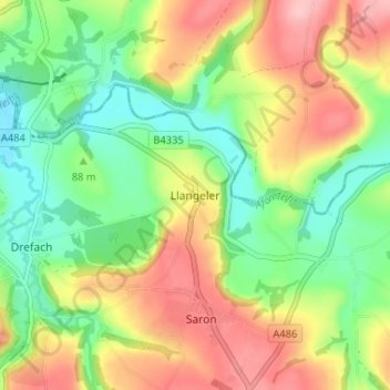 Llangeler topographic map, elevation, terrain