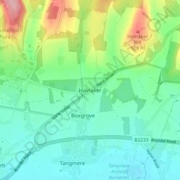 Halnaker topographic map, elevation, terrain