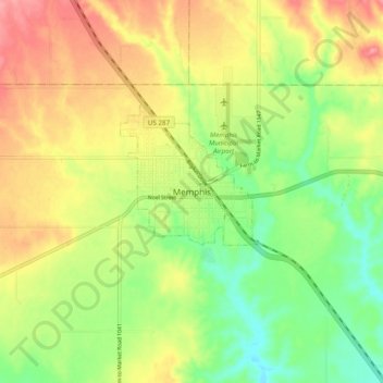 Memphis topographic map, elevation, terrain