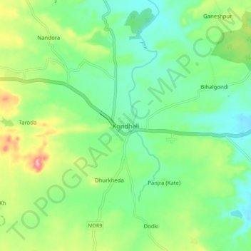 Kondhali topographic map, elevation, terrain