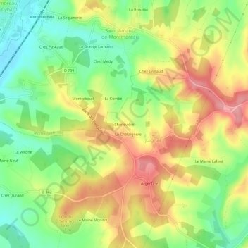Chenevière topographic map, elevation, terrain