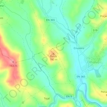 Relva topographic map, elevation, terrain