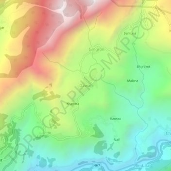 Dawar topographic map, elevation, terrain