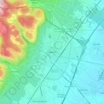 Beaune topographic map, elevation, terrain