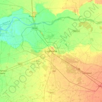 Ludhiana topographic map, elevation, terrain