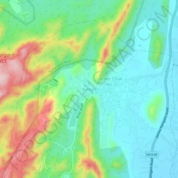 Amber topographic map, elevation, terrain