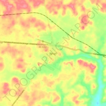 Xpujil topographic map, elevation, terrain