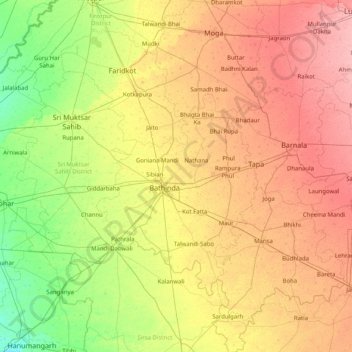 Bhatinda topographic map, elevation, terrain