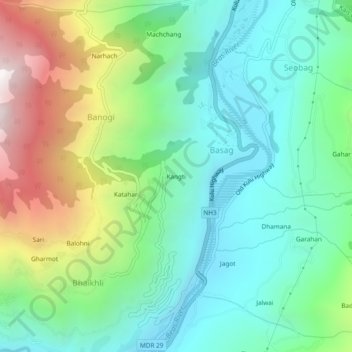 Kangti topographic map, elevation, terrain