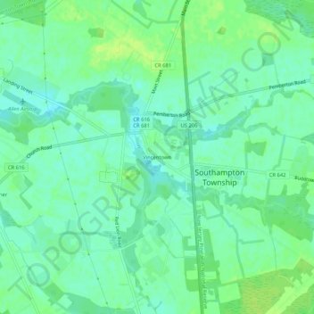 Vincentown topographic map, elevation, terrain
