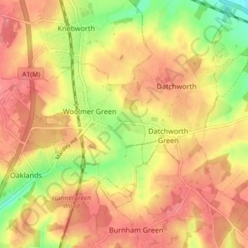 Mardleybury topographic map, elevation, terrain