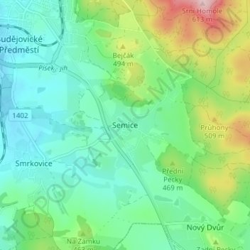 Semice topographic map, elevation, terrain
