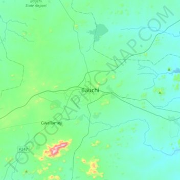 Bauchi topographic map, elevation, terrain