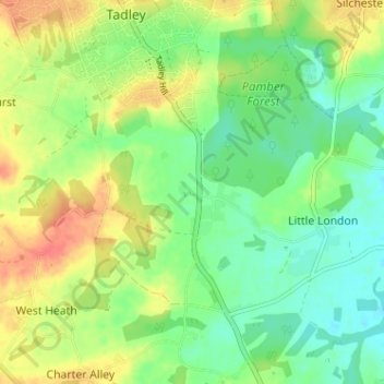Pamber Green topographic map, elevation, terrain