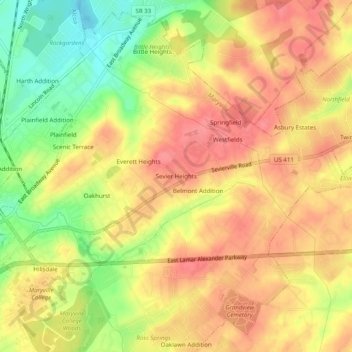 Sevier Heights topographic map, elevation, terrain