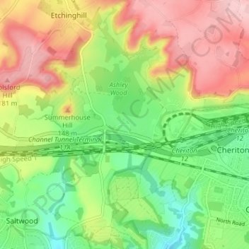 Frogholt topographic map, elevation, terrain