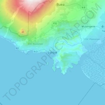 Limbe topographic map, elevation, terrain