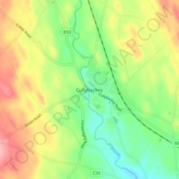 Cullybackey topographic map, elevation, terrain