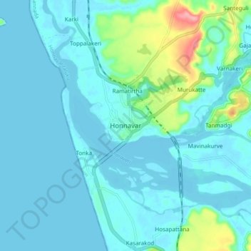 Honnavar topographic map, elevation, terrain