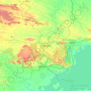 Singrauli topographic map, elevation, terrain