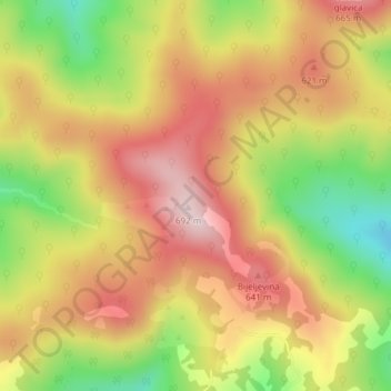 Zečja kosa topographic map, elevation, terrain