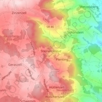 Steinernkreuz topographic map, elevation, terrain