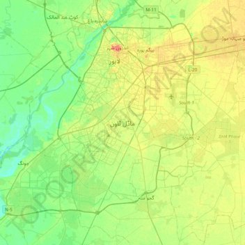 Model Town topographic map, elevation, terrain