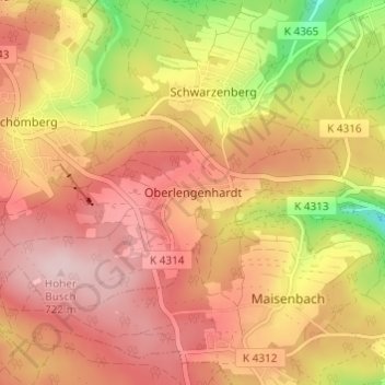 Oberlengenhardt topographic map, elevation, terrain