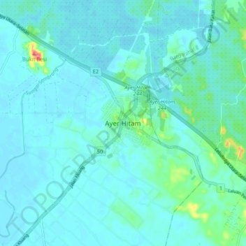 Ayer Hitam topographic map, elevation, terrain