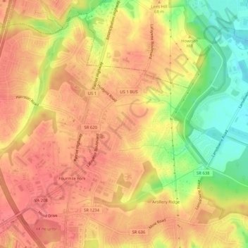 Cottage Green topographic map, elevation, terrain