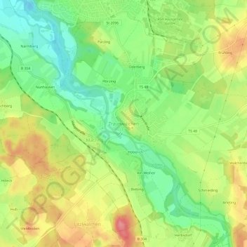 Traunwalchen topographic map, elevation, terrain