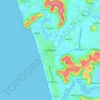 Calangute topographic map, elevation, terrain