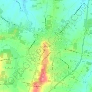 Barbezieux topographic map, elevation, terrain
