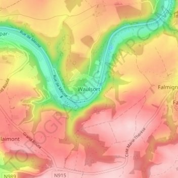 Waulsort topographic map, elevation, terrain